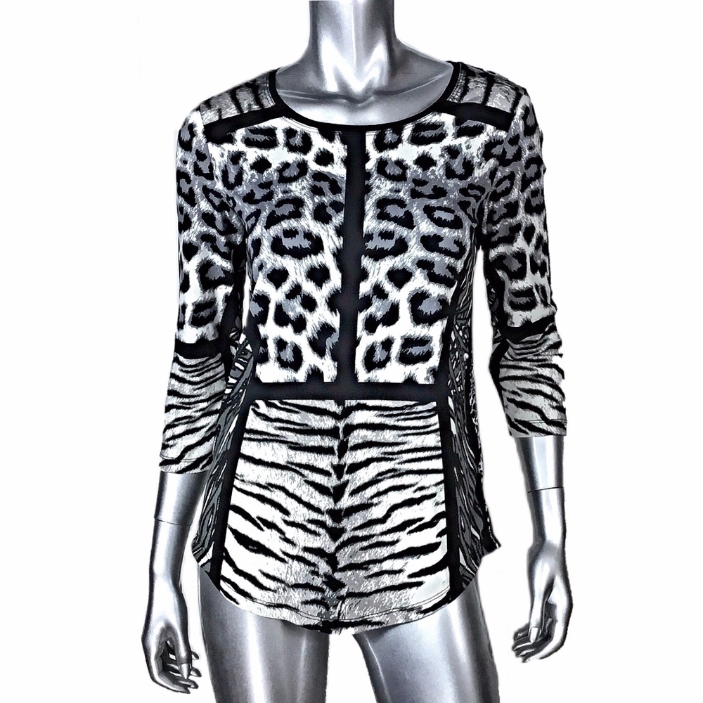 13. Multiples Zebra Leopard Print Top Sz Xs Black… - image 1
